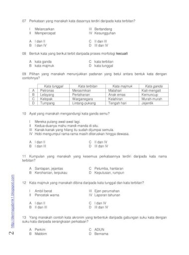 Contoh Soalan Morfologi Bahasa Melayu Tingkatan 4 / Koleksi Soalan Dan