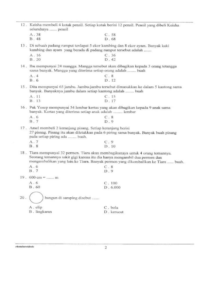 Soal Matematika Sd Kelas 3 Dengan